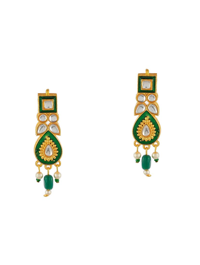 gold brass traditional kundan necklace with earrings - 17422536 - Zoom Image - 4