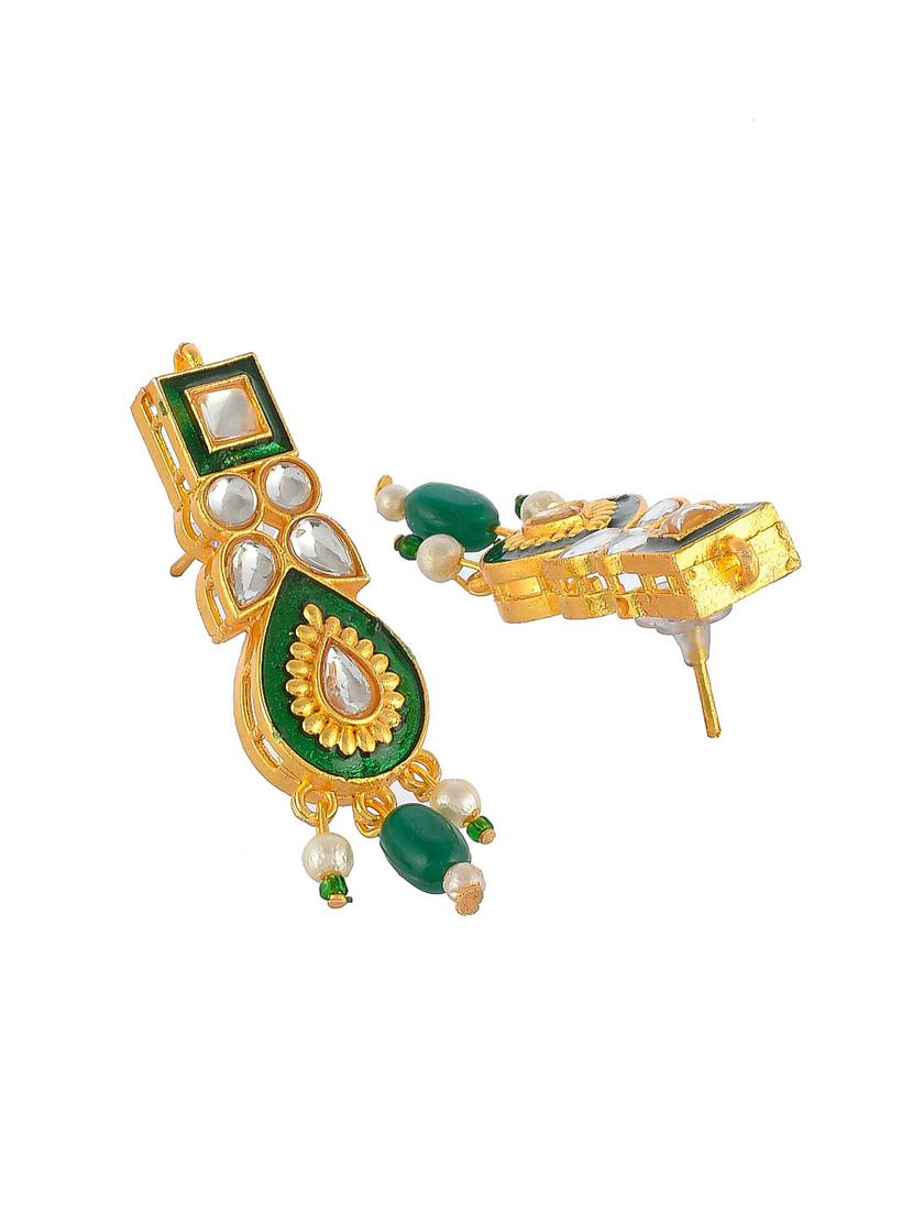 gold brass traditional kundan necklace with earrings - 17422536 - Zoom Image - 5