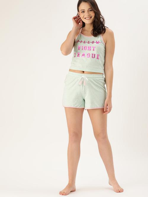 green cotton blend shorts set nightwear - 17422832 - Standard Image - 1