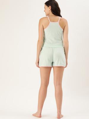 green cotton blend shorts set nightwear - 17422832 - Standard Image - 3