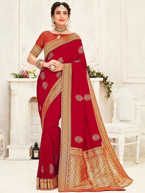 bordered embroidered saree with blouse - 17422878 - Standard Image - 1