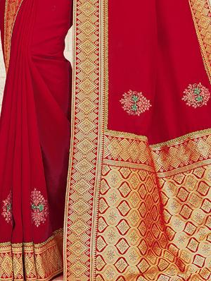 bordered embroidered saree with blouse - 17422878 - Standard Image - 2