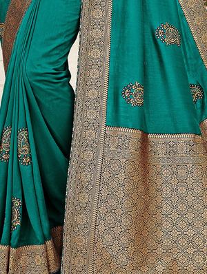 teal embroidered saree with blouse - 17422879 - Standard Image - 2