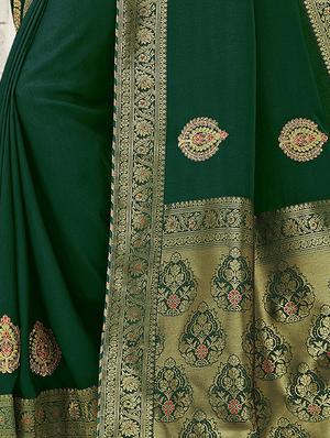 bottle green embroidered saree with blouse - 17422881 - Standard Image - 2