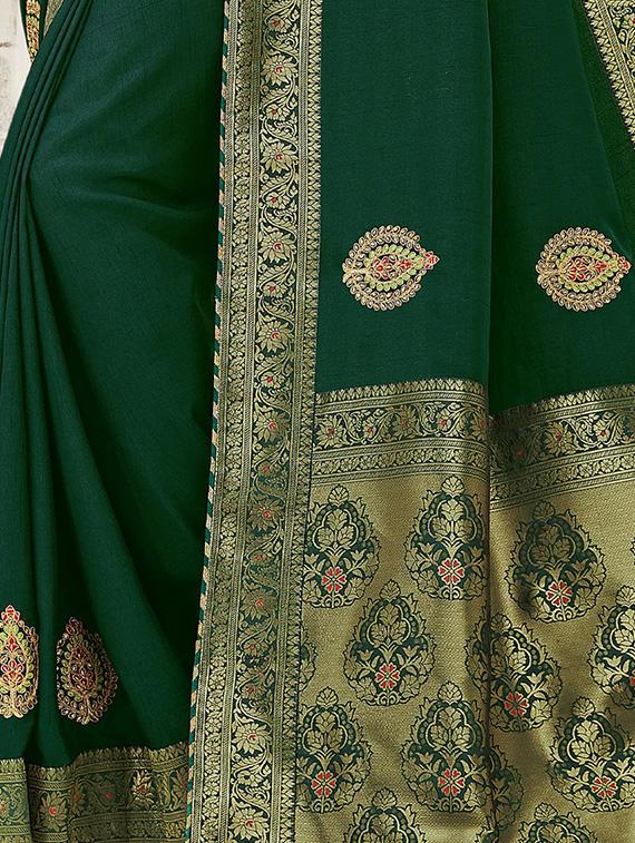 bottle green embroidered saree with blouse - 17422881 - Zoom Image - 2
