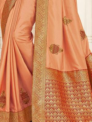peach silk blend embroidered saree with blouse - 17422888 - Standard Image - 2