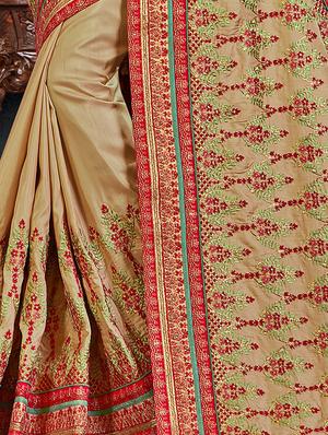 beige silk blend embroidered saree with blouse - 17422899 - Standard Image - 2