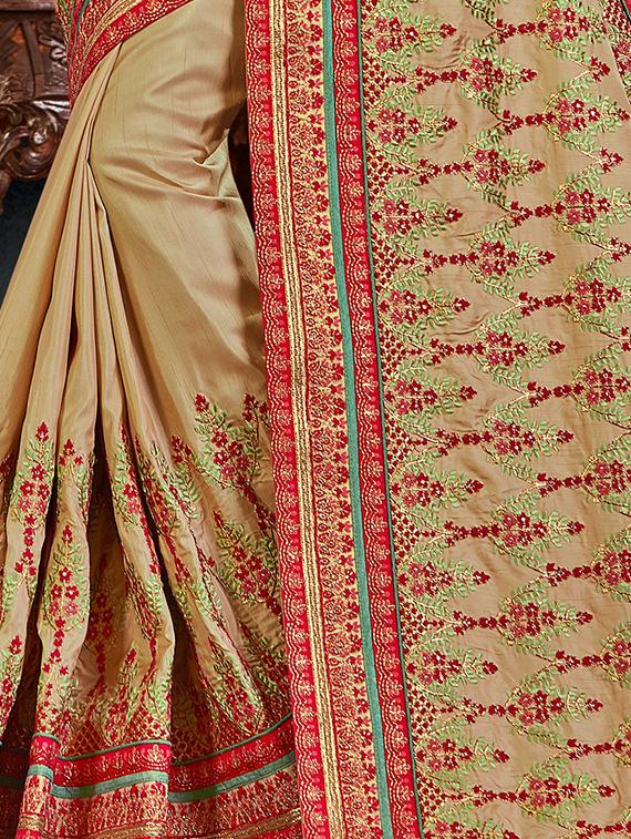 beige silk blend embroidered saree with blouse - 17422899 - Zoom Image - 2