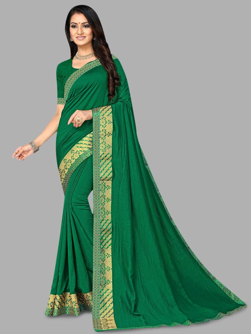 bottle green bordered saree with blouse - 17423009 - Zoom Image - 1