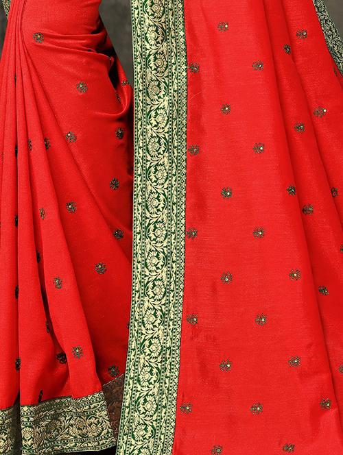 solid bordered saree with blouse - 17423032 - Standard Image - 1