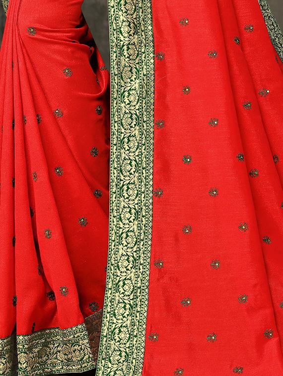 solid bordered saree with blouse - 17423032 - Zoom Image - 1