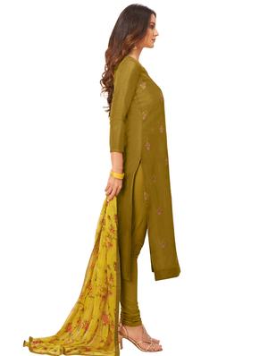 green cotton blend churidaar suits unstitched suit - 17423085 - Standard Image - 2