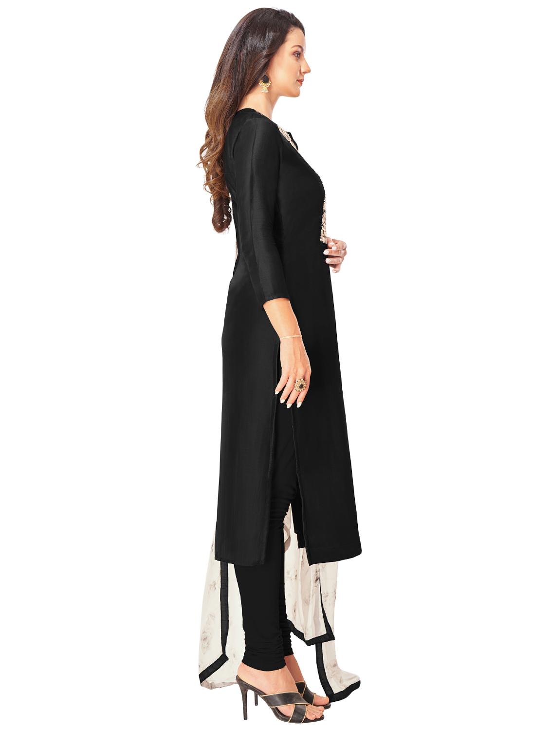 black cotton blend churidaar suits unstitched suit - 17423090 - Zoom Image - 2
