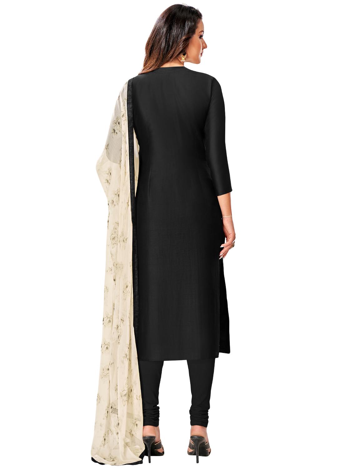 black cotton blend churidaar suits unstitched suit - 17423090 - Zoom Image - 3