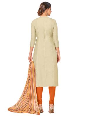 beige cotton blend churidaar suits unstitched suit - 17423095 - Standard Image - 3