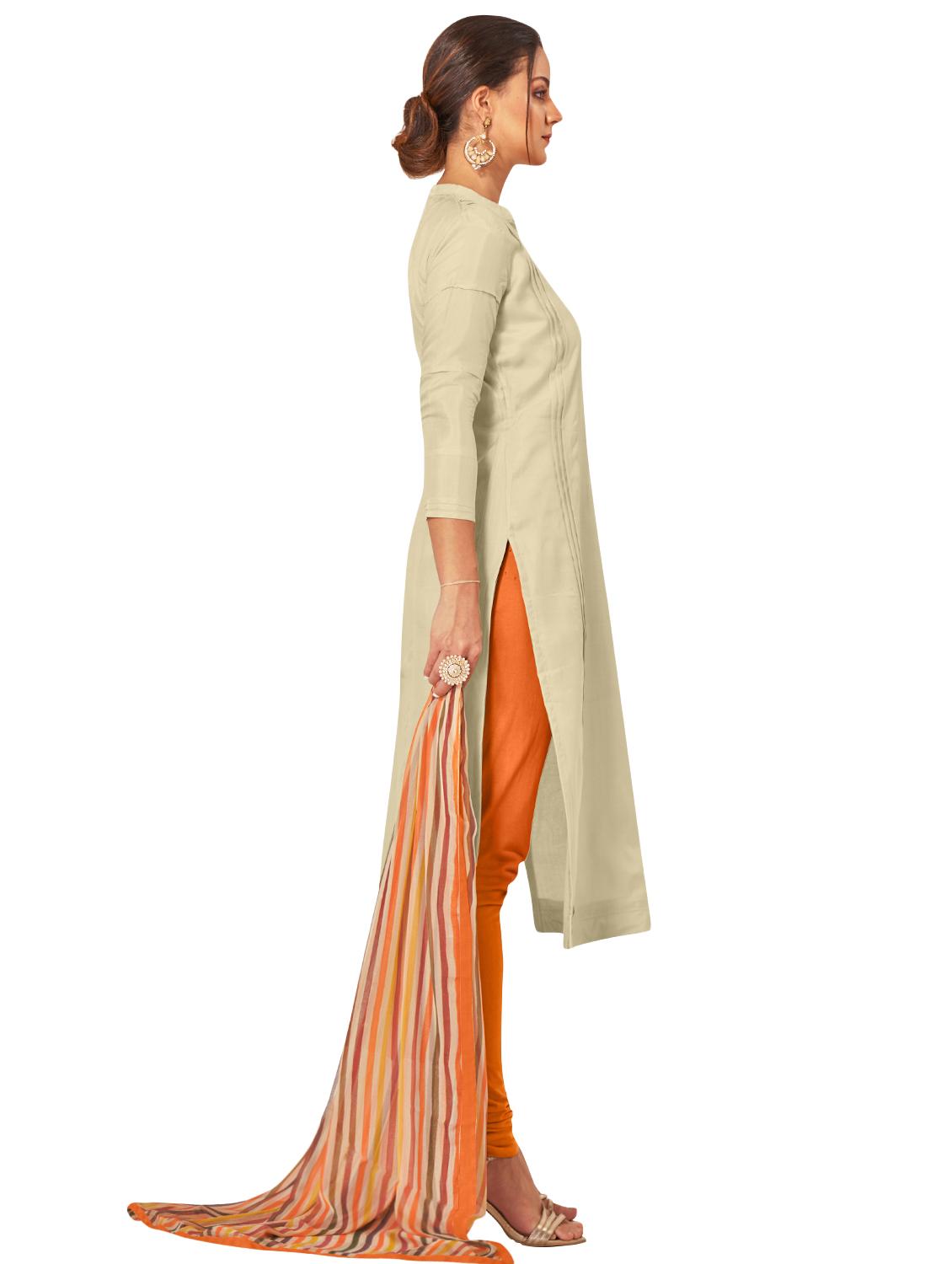 beige cotton blend churidaar suits unstitched suit - 17423095 - Zoom Image - 2