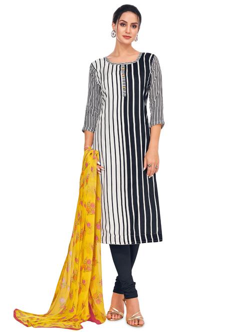 black cotton blend churidaar suits unstitched suit - 17423097 - Standard Image - 1