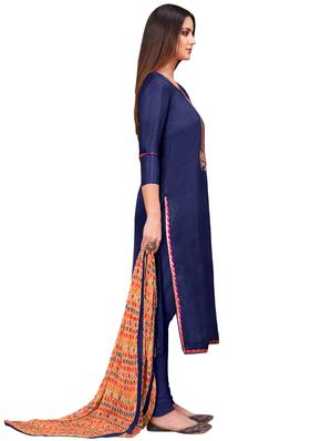 blue cotton blend churidaar suits unstitched suit - 17423102 - Standard Image - 2