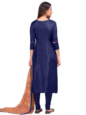blue cotton blend churidaar suits unstitched suit - 17423102 - Standard Image - 3