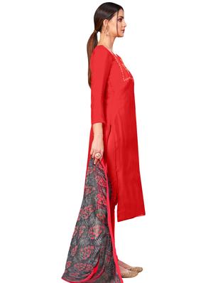 red cotton blend churidaar suits unstitched suit - 17423105 - Standard Image - 2