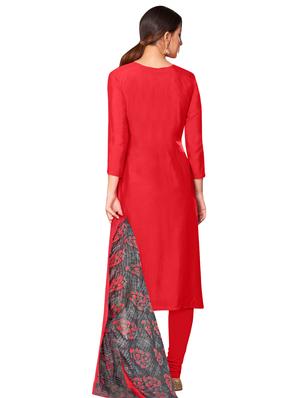 red cotton blend churidaar suits unstitched suit - 17423105 - Standard Image - 3