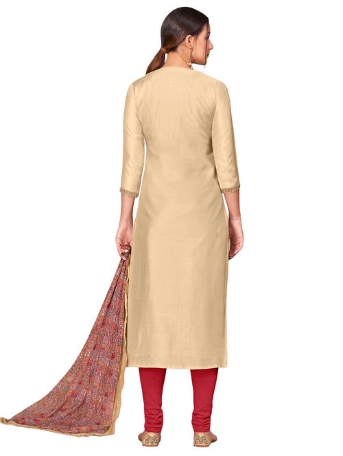 beige cotton blend churidaar suits unstitched suit - 17423110 - Standard Image - 1