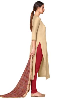 beige cotton blend churidaar suits unstitched suit - 17423110 - Standard Image - 2