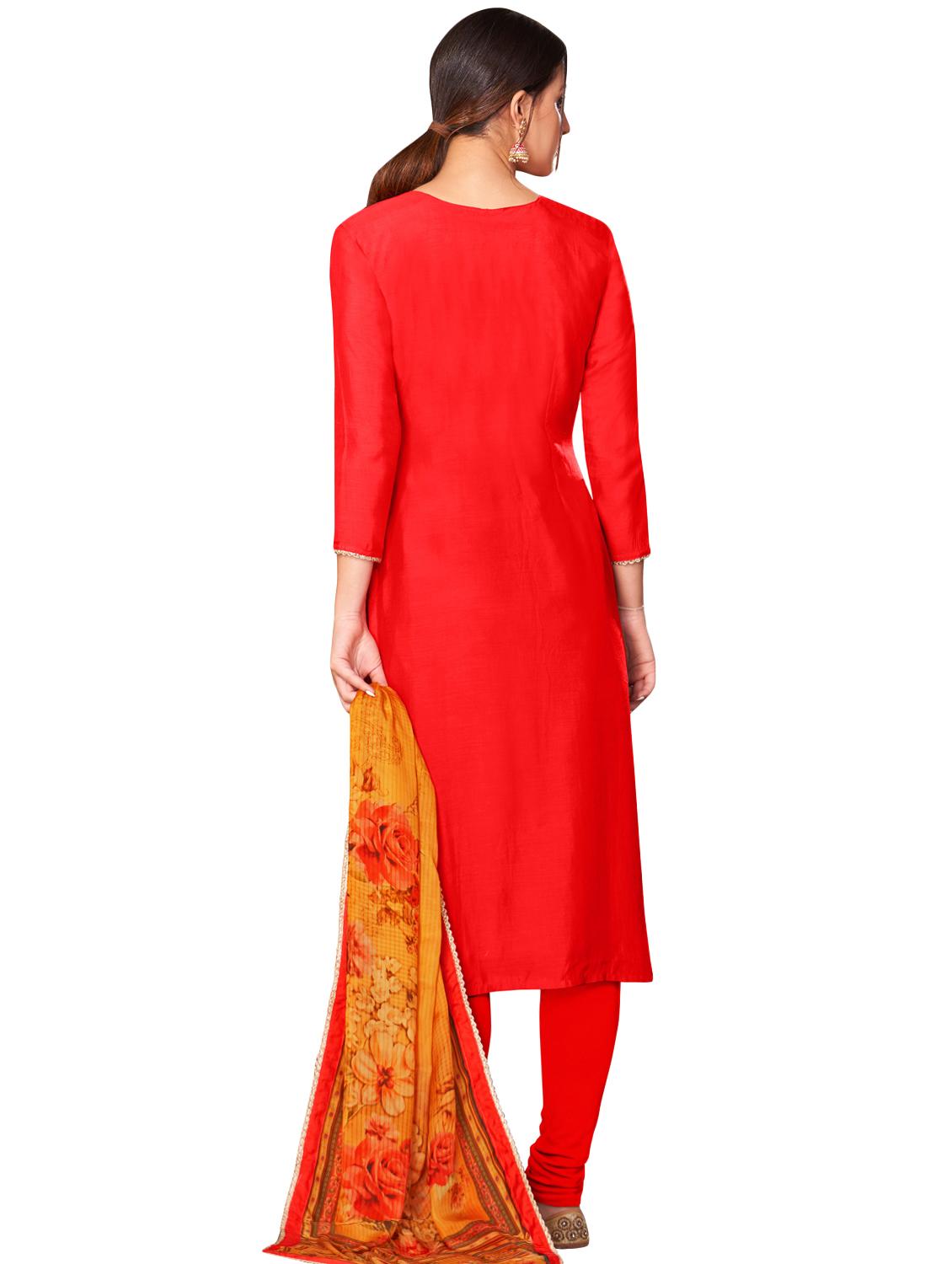 red cotton blend churidaar suits unstitched suit - 17423111 - Zoom Image - 3