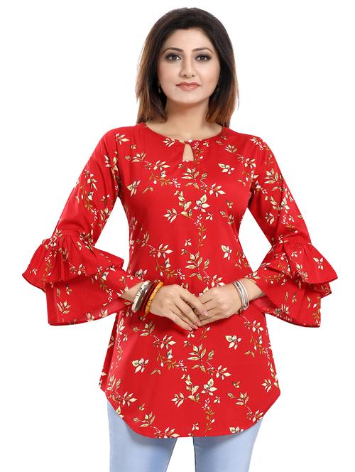 red crepe aline kurti - 17423138 - Standard Image - 1