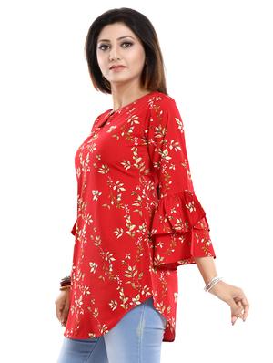 red crepe aline kurti - 17423138 - Standard Image - 2