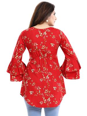 red crepe aline kurti - 17423138 - Standard Image - 3