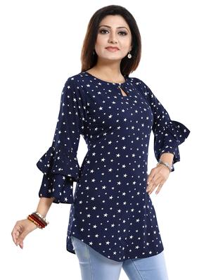 navy crepe aline kurti - 17423139 - Standard Image - 2