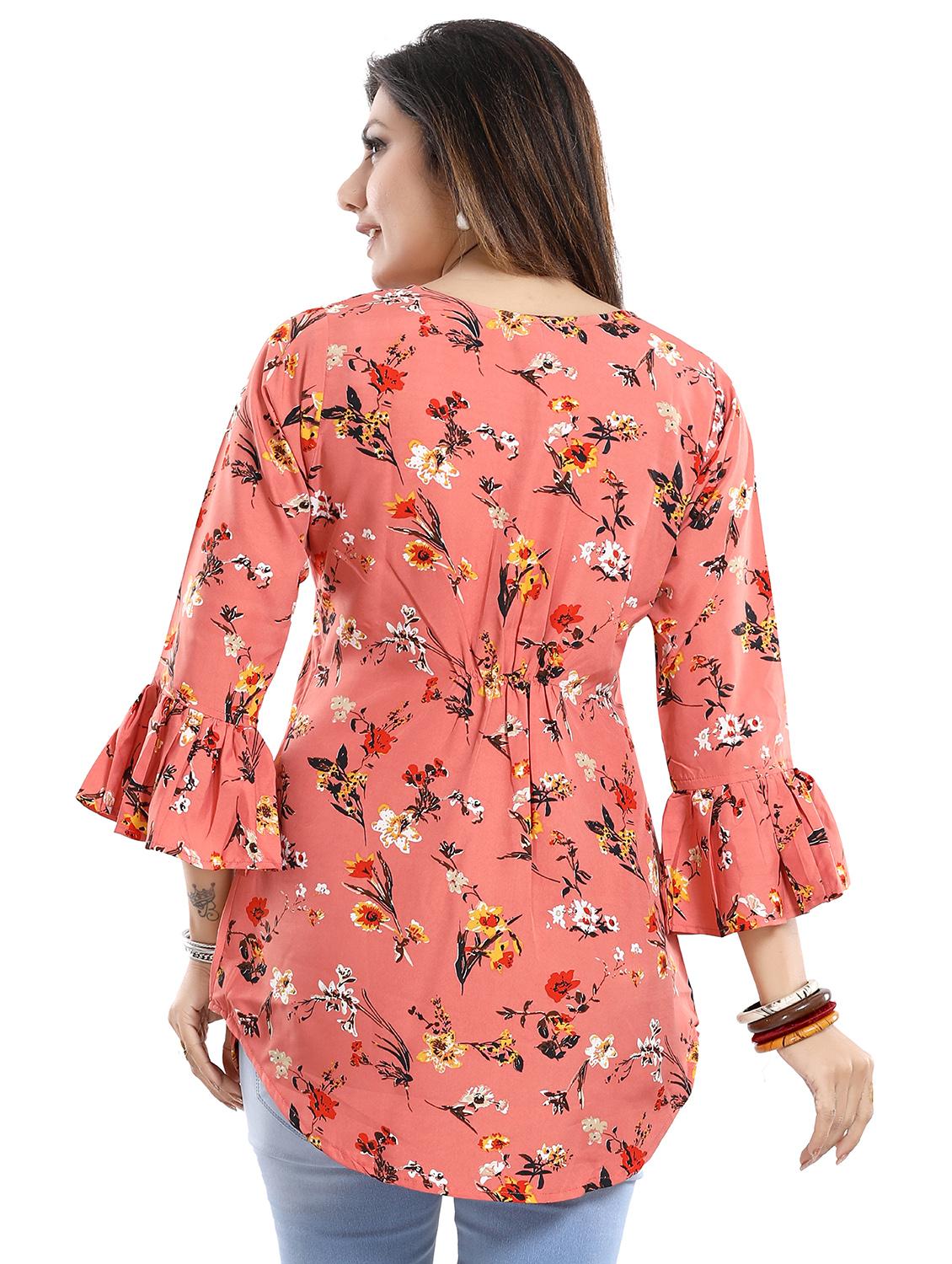 pink crepe aline kurti - 17423140 - Zoom Image - 3