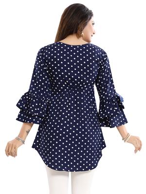navy crepe aline kurti - 17423141 - Standard Image - 3