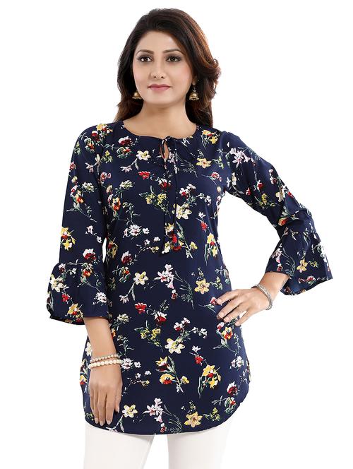 navy crepe aline kurti - 17423142 - Standard Image - 1