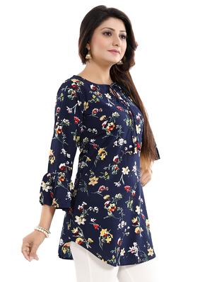 navy crepe aline kurti - 17423142 - Standard Image - 2
