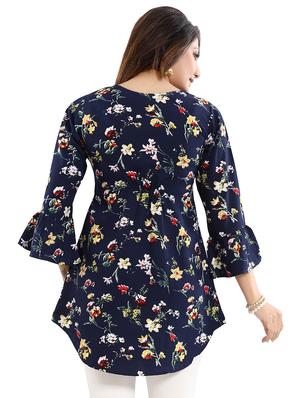 navy crepe aline kurti - 17423142 - Standard Image - 3