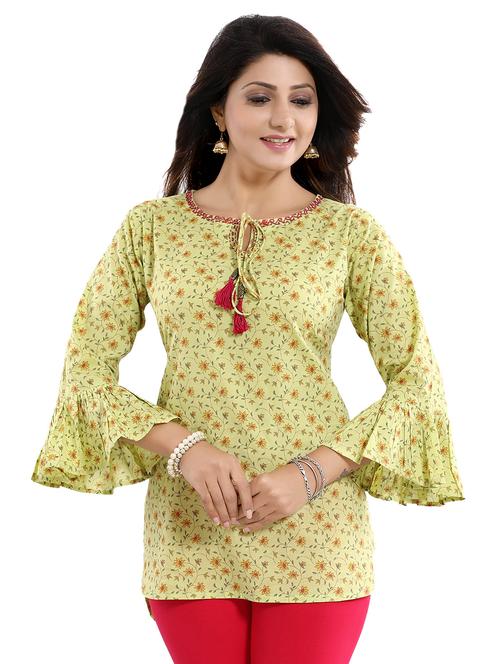 green cotton blend aline kurti - 17423144 - Standard Image - 1