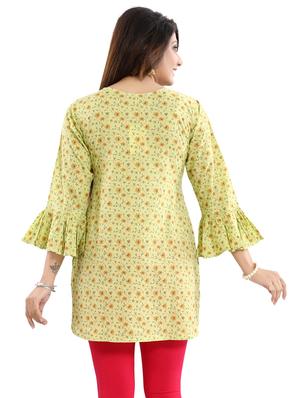 green cotton blend aline kurti - 17423144 - Standard Image - 3
