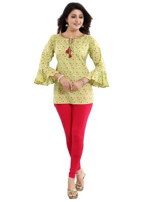 green cotton blend aline kurti - 17423144 - Standard Image - 4