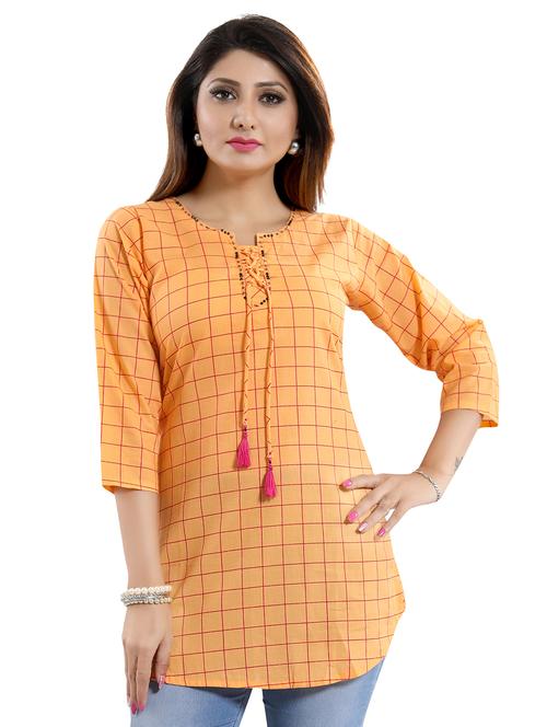 orange cotton blend aline kurti - 17423146 - Standard Image - 1