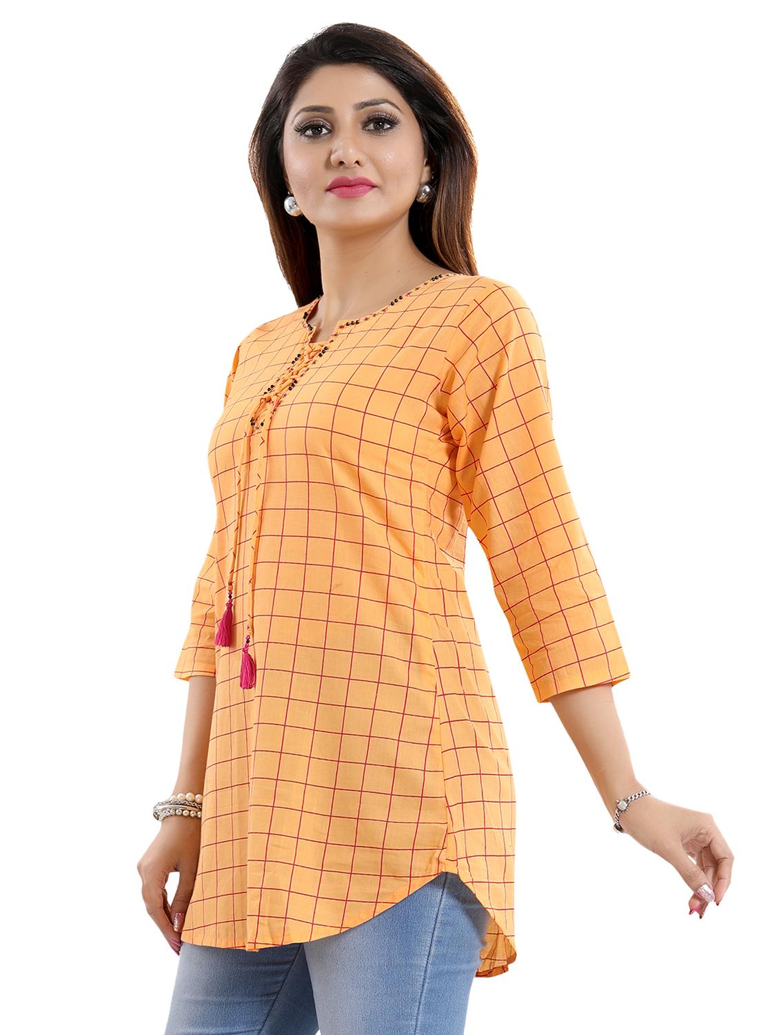 orange cotton blend aline kurti - 17423146 - Zoom Image - 2