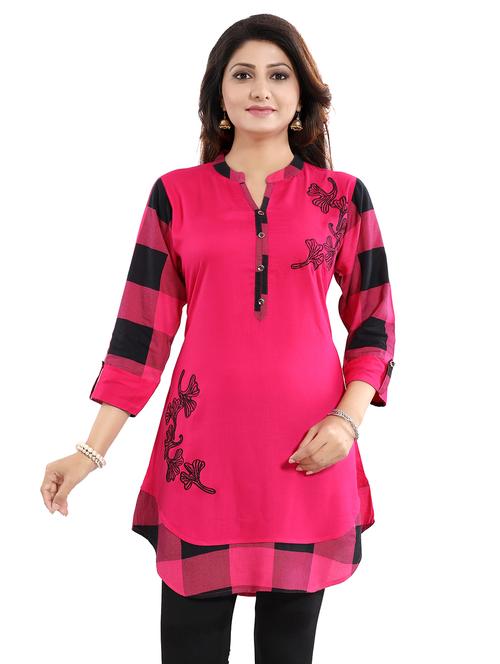 pink rayon aline kurti - 17423154 - Standard Image - 1