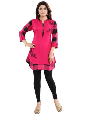 pink rayon aline kurti - 17423154 - Standard Image - 4
