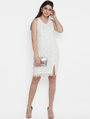 v-neck lace sheath dress - 17423172 - Standard Image - 4
