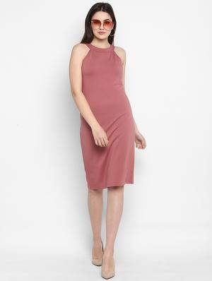halter neck solid bodycon dress - 17423173 - Standard Image - 4