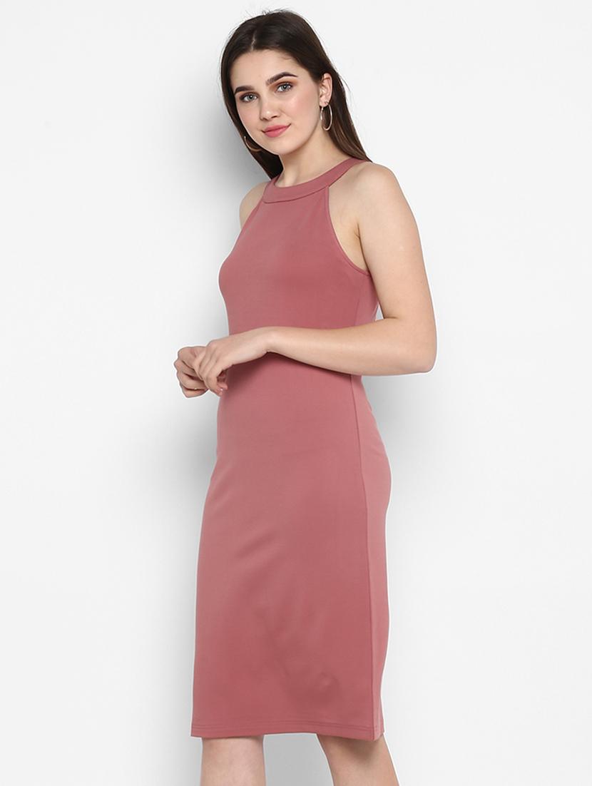 halter neck solid bodycon dress - 17423173 - Zoom Image - 2