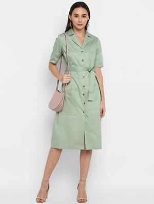 lapel collar belted shirt dress - 17423192 - Standard Image - 2