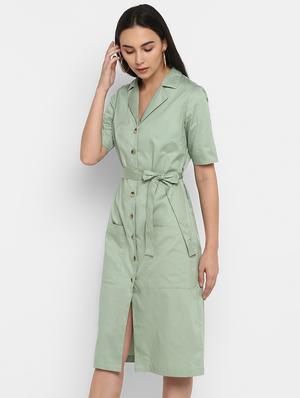lapel collar belted shirt dress - 17423192 - Standard Image - 3