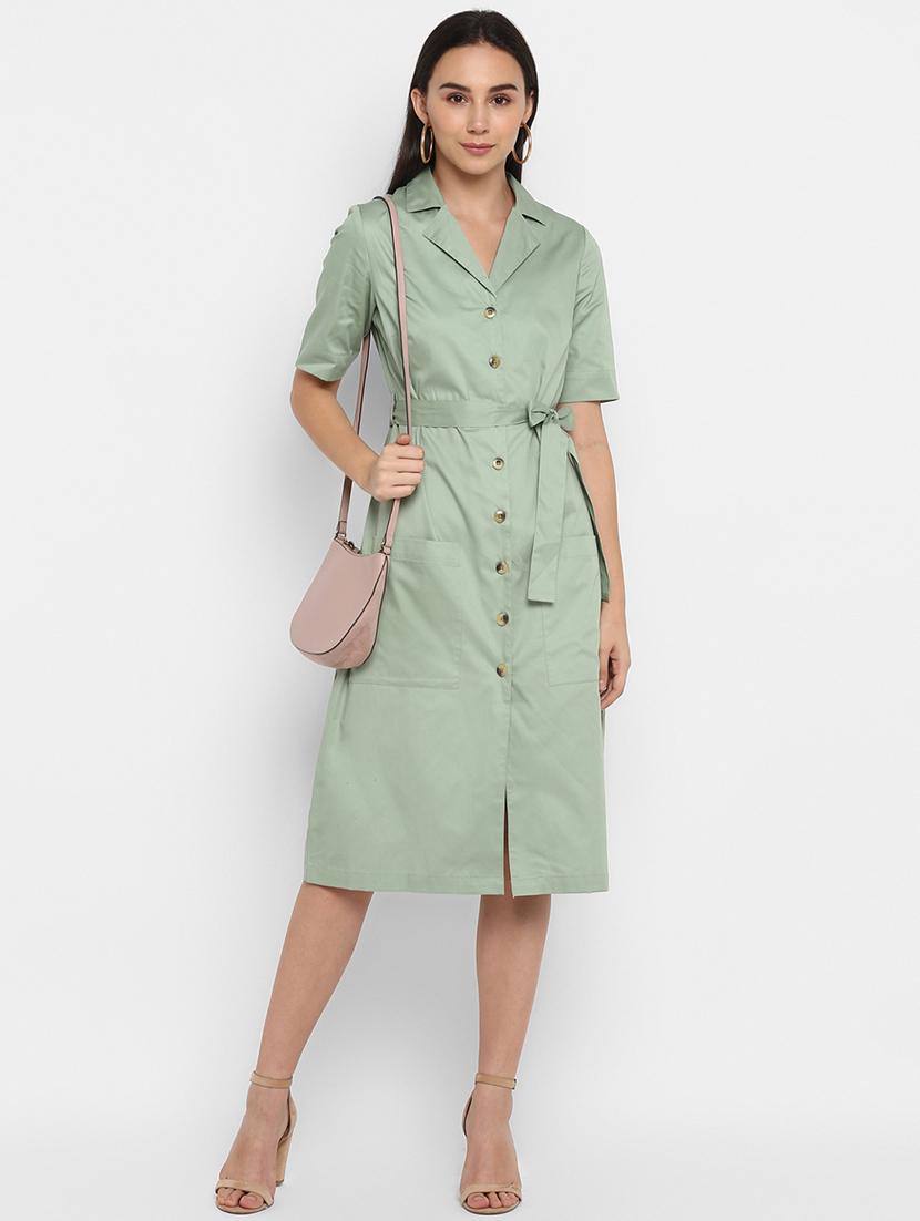 lapel collar belted shirt dress - 17423192 - Zoom Image - 2